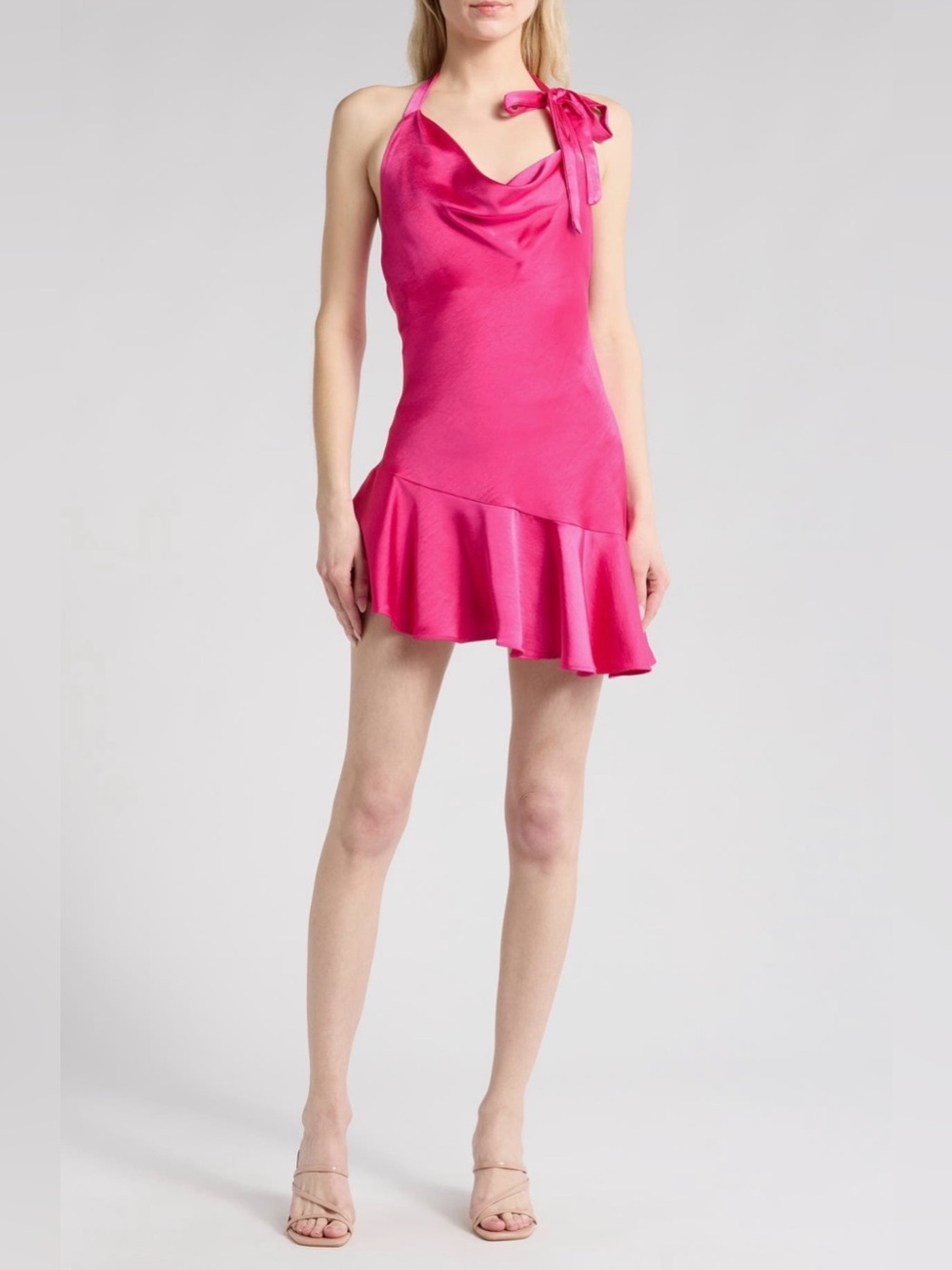 Lush Cowl Neck Ruffle Hem Dress